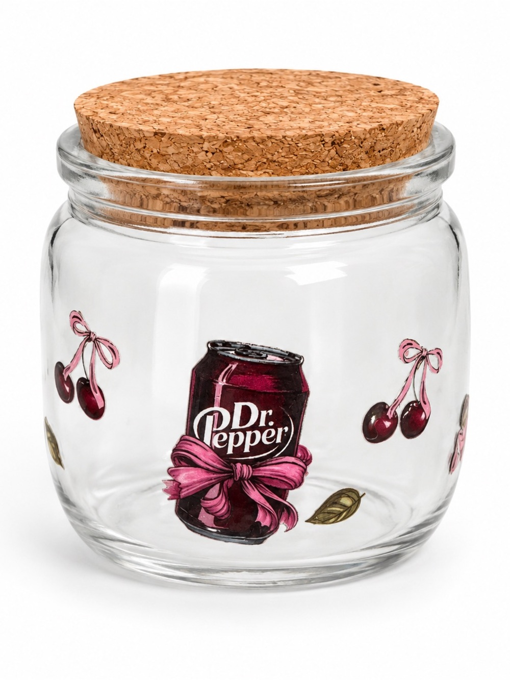 Dr Pepper Glass Storage Jar with Cork Lid - Pink Accent Small glass jar
3” tall
